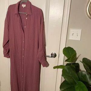Elegant Mauve Button-Up Maxi Dress